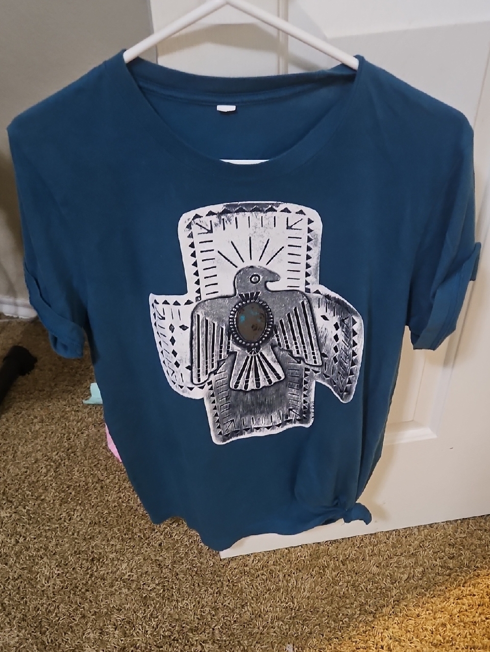 Teal Graphic Eagle Tee with Stone Accent